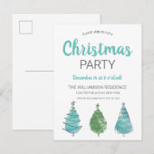 Rustige groene blauwe kerstbomen uitnodiging briefkaart (Voorkant / Achterkant)