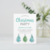 Rustige groene blauwe kerstbomen uitnodiging briefkaart (Staand voorkant)