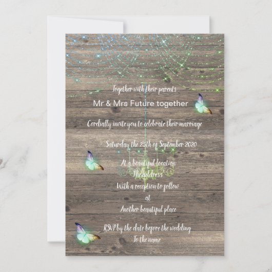 Rustige groene blauwe vlinder bruiloft kaart (Voorkant)