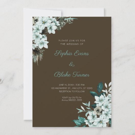 Rustige groene bloemen Boho hout bruiloft Kaart (Voorkant)