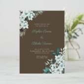 Rustige groene bloemen Boho hout bruiloft Kaart (Staand voorkant)