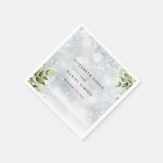 Rustige groene bloemen winter sneeuwvlokken servet (Hoek)