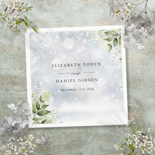 Rustige groene bloemen winter sneeuwvlokken servet