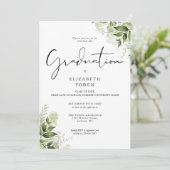 Rustige groene bloemrijke elegante foto afstuderen kaart (Staand voorkant)