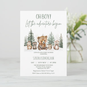 Rustige groene bosavontuur begint baby shower kaart