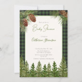 Rustige groene buffelplaid winter baby shower kaart (Voorkant)