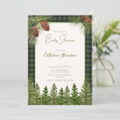 Rustige groene buffelplaid winter baby shower kaart (Staand voorkant)