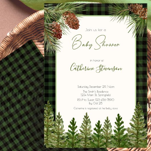 Rustige groene buffelplaid winter baby shower kaart
