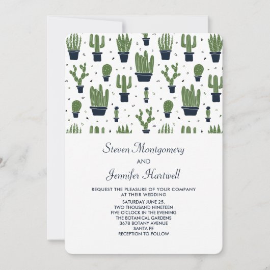 Rustige groene cactus in bloempotten patroon bruil kaart (Voorkant)