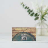 Rustige groene cirkelzagen Carpentry QR Code Front Visitekaartje (Staand voorkant)