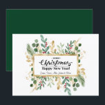 Rustige groene elegante goudoliefabriek feestdagenkaart<br><div class="desc">Rustic Green Elegant Script Gold Foliage Floral Holiday Kaart. Verstuur uw geliefden warme wensen en groeten met deze eenvoudige, kische en moderne Greeting Holiday Cards! Een lijst van waterverf goud en groenbladeren met rode bessen. Het midden bevat uw begroetsbericht "Vrolijk Kerstmis & VERHAAL NIEUW JAAR" met aanpasbare namen. Ik wens...</div>