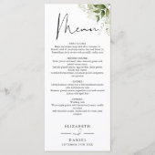 Rustige groene elegante monogram huwelijksdiner menu (Voorkant)
