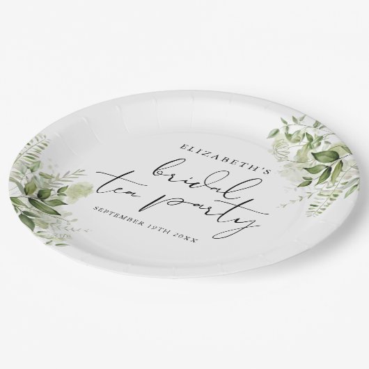 Rustige groene elegante script bruiloft theepartij papieren bordje (Gekanteld)