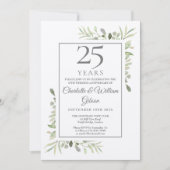 Rustige groene elementen 25e zilveren huwelijksjub kaart (Voorkant)