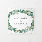 Rustige groene en gouden Eucalyptus Wreath Wedding Drieluik Uitnodiging (Cover)