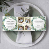 Rustige groene en gouden Eucalyptus Wreath Wedding Drieluik Uitnodiging