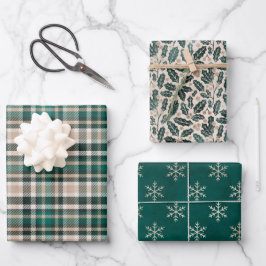 Rustige groene en taupe kerst patronen inpakpapier vel