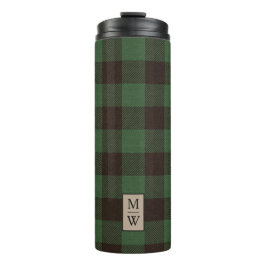 Rustige groene en zwarte buffelmonogram thermosbeker