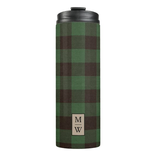 Rustige groene en zwarte buffelmonogram thermosbeker (Voorkant)