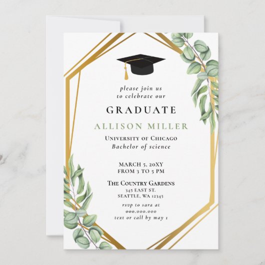 Rustige groene Eucalyptus Gold Geometric Afstudere Kaart (Voorkant)