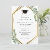 Rustige groene Eucalyptus Gold Geometric Afstudere Kaart (Staand voorkant)