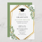Rustige groene Eucalyptus Gold Geometric Afstudere Kaart (Voorkant / Achterkant)