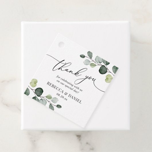 Rustige groene eucalyptus monogram bedankt bedankjes labels (In situ)