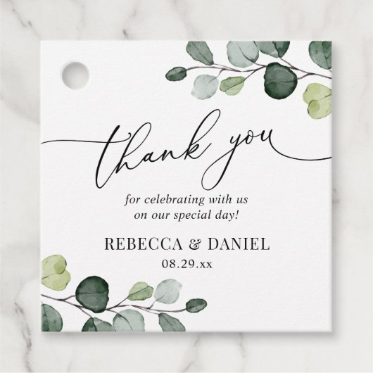 Rustige groene eucalyptus monogram bedankt bedankjes labels (Voorkant)