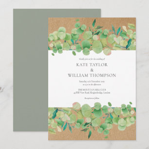 Rustige groene eucalyptus slinger bruiloft kaart
