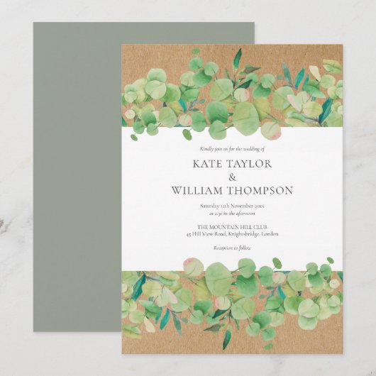 Rustige groene eucalyptus slinger bruiloft kaart (Voorkant / Achterkant)