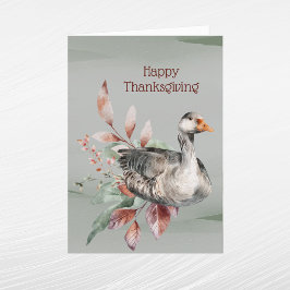 Rustige Groene Gans Bladwerk Herfst Thanksgiving Feestdagen Kaart