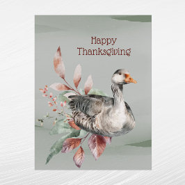 Rustige Groene Gans Bladwerk Herfst Thanksgiving Feestdagenkaart