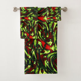 Rustige groene gele en levendige rode krommen bad handdoek