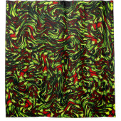 Rustige groene gele en levendige rode krommen douchegordijn (Voorkant)