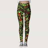 Rustige groene gele en levendige rode krommen leggings (Voorkant)
