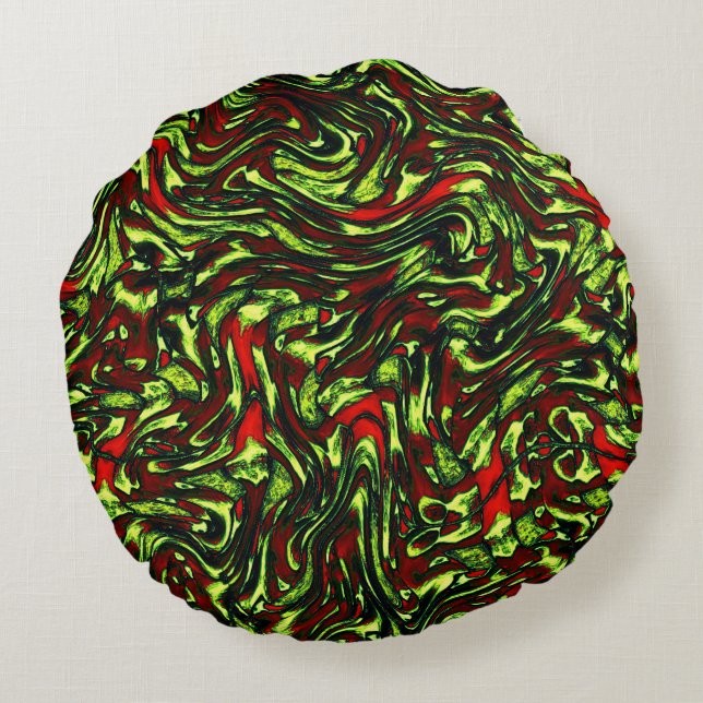 Rustige groene gele en levendige rode krommen rond kussen (Achterkant)