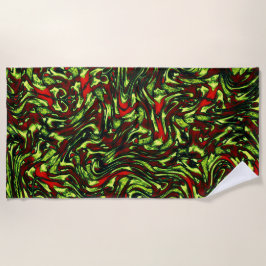 Rustige groene gele en levendige rode krommen strandlaken