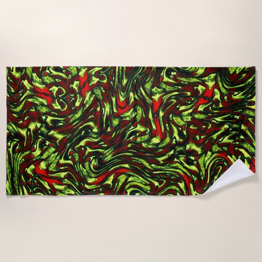 Rustige groene gele en levendige rode krommen strandlaken (Voorkant)