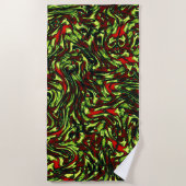 Rustige groene gele en levendige rode krommen strandlaken (Voorkant)