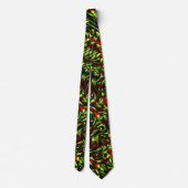 Rustige groene gele en levendige rode krommen stropdas (Achterkant)