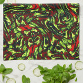 Rustige groene gele en levendige rode krommen theedoek (Gevouwen)