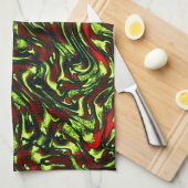 Rustige groene gele en levendige rode krommen theedoek (Quarter Fold)