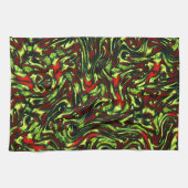 Rustige groene gele en levendige rode krommen theedoek (Horizontaal)