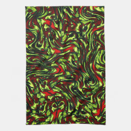 Rustige groene gele en levendige rode krommen theedoek