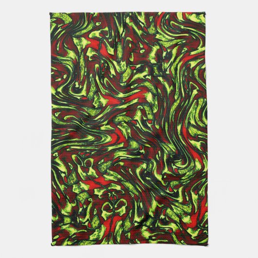 Rustige groene gele en levendige rode krommen theedoek (Verticaal)