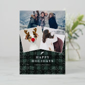 Rustige groene geruite flanel maretak sneeuw 3 fot folie feestdagenkaart (Staand Voorkant)