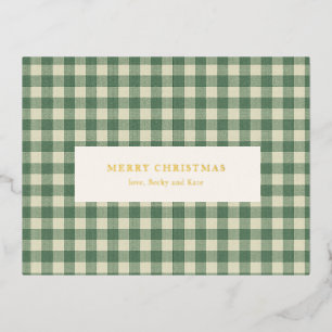 Rustige groene geruite moderne kerst folie feestdagen briefkaart