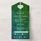 Rustige groene houten hartwonden in één keer all in one uitnodiging (Binnen)