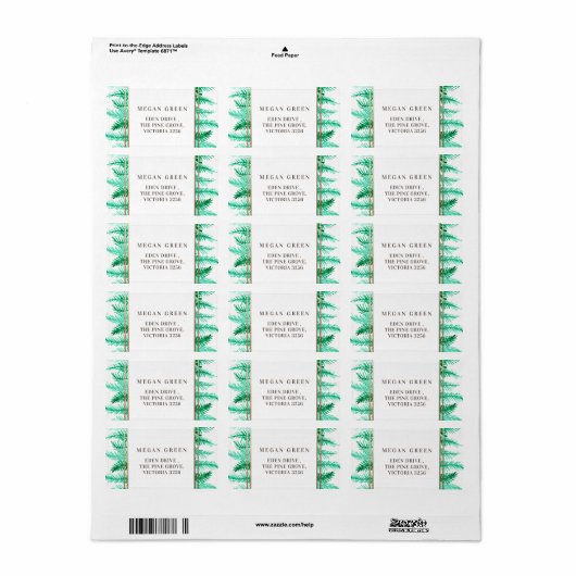 Rustige groene naaldbladeren antwoordlabels etiket (Full Sheet)