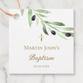 Rustige groene olijftak Baptisme Bedankjes Labels (Voorkant)